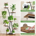 Plant Stand with Grow Light for Indoor Plants, 6 Tiered Metal Plant Shelf, 45" Indoor Plant Rack with 7 Shelves and 2 Hooks, Modern Corner Plant Holder for Living Room Balcony Bedroom, Black