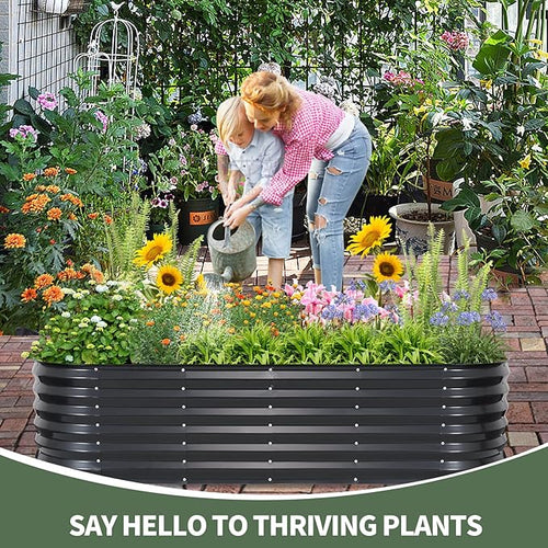 1MORE Galvanized Raised Garden Bed- Planter Garden Boxes Outdoor, Raised Beds for Gardening, 6x2x1.4ft Metal Garden Bed Kit for Vegetables Flower, Planter Raised Bed with Protective Tape.Grey-2pcs
