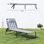 Outsunny Folding Chaise Lounge Chair, Patio Sun Tanning Chair, Outdoor Chaise Lounger with 4-Position Reclining Back, Breathable Mesh Seat for Beach, Poolside, Yard, Blue and White