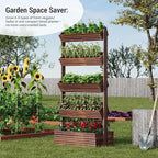Vertical Wooden Raised Garden Bed Planters Wood Planter Kit Plant Stand Flower Rack Planter Box Gardening Plants Herbs Flowers Vegetables Outdoor Indoor Freestanding (Carbonized 5-Tier)