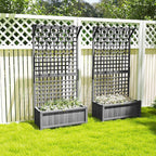 Outsunny Wood Planter with Trellis, Raised Garden Bed for Climbing Plants w/Drainage Holes and Roof, 35.5" x 17.75" x 72", Pack of 2, Dark Gray
