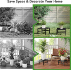 IBUYKE 2 Pack Metal Plant Stand Indoor Outdoor, Heavy Duty Small Flower Pot Stand, Modern Square Plant Shelf Flower Stand for Living Room Patio Balcony Garden, Black TMJ075B-2