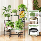 7 Tiered Metal Corner Plant Stand Indoor Outdoor, Tall Large Folding Rack with Rust Proof 7.9 Inch Wide Tray, Heavy Duty Flower Shelf for Multiple Plants for Patio - BlackDisk