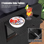 HAPPYGRILL Patio Rattan Wicker Daybed with Loveseat & Storage Ottoman, Outdoor Lounge Sofa Furniture Set with Adjustable Backrest & Side Trays, for Poolside Deck Porch Lawn (Black & Gray)
