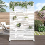 Casaphoria Metal Privacy Screen Outdoor, 72" H x 47" W Freestanding Decorative Privacy Screen for Patio Deck Balcony Garden with Stable Base, White-Shine