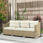 Outsunny 3 Seater Patio Sofa, Wicker Sofa with Cushions, Outdoor Furniture Rattan Couch with 2 Throw Pillows, Deep Seating, for Garden, Backyard, Porch, Cream White