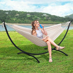 SUNCREAT Portable Outdoor Hammock with Stand Included, Double Hammock with Stand for Outside, Beige