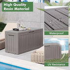 Outdoor Storage Box, Resin Deck Boxes Indoor and outdoor, Waterproof Storage Box Lockable Lid (Grey, 85 Gallon)