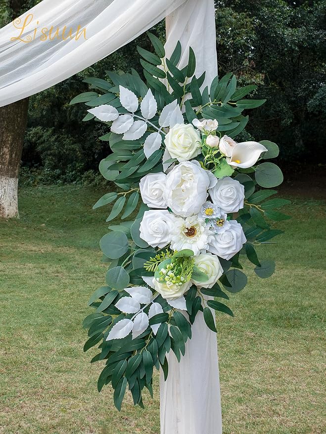 Artificial Flower Swag for Wedding Arch, Ivory Peony and Rose Silk Decor