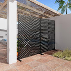 Casaphoria Metal Privacy Screen Outdoor, 72" H x 47" W Freestanding Decorative Privacy Screen for Patio Deck Balcony Garden with Stable Base, Black Parallel
