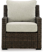 Signature Design by Ashley Brook Ranch Casual Nuvella Weather Resistant Fabric Outdoor Lounge Chair with Cushion, Dark Brown & Beige