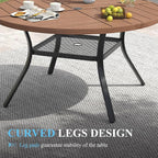 VICLLAX Patio Table and Chair Set of 6, All Weather Metal Round Outdoor Dining Furniture Set-47 Round Outdoor Table and Chairs, Walnut Wood Grain Tabletop