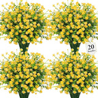 20 Bundles Artificial Flowers for Outdoors Fake Plastic Flowers UV Resistant Realistic Faux Plants Shrubs for Spring Summer Garden Porch Yard Patio Planter Window Box Home Decor, Yellow