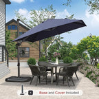 PURPLE LEAF 9'×9' Patio Umbrella with Base Outdoor Cantilever Umbrella with Cover Aluminum Square Offset Umbrella with 360-degree Rotation for Deck Pool Garden Navy Blue