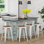 Yongchuang 30 inch Metal Bar Stools Set of 4 Bar Height Barstools with Wood Seat Low Back Kitchen Bar Chairs Cream White