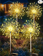 suddus Solar Garden Lights Outdoor Waterproof Decorative, 4Pack 150LED Firework Lights, Solar Fairy Lights for Yard, Garden, Party, Patio, Pathway, Flowerbed, Wedding - Warm White