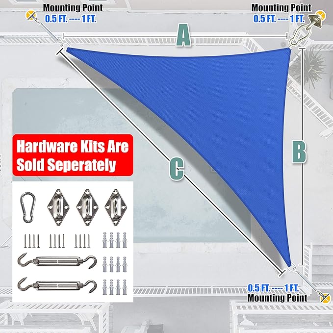 Amgo Custom Size 11' x 14' x 17.8' Blue Right Triangle Sun Shade Sail UPF50+ AGTAPRT12, Order to Make Canopy Awning, 95% UV Blockage, Water & Air Permeable, Commercial Standard (We Customize)
