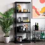 IRIS USA 5-Shelf Light Duty Plastic Storage Shelves, 250lb Capacity, 64" H x 24" W x 12" D, Medium Modular Shelving Unit Storage Organizer for Bathroom, Laundry, Garage & Home, Storage Rack - Black