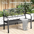 Bench, Black Cast Iron Outdoor Seat with Slatted Design, 43.7 Inch