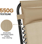 Yaheetech Zero Gravity Recliners Outdoor Adjustable Folding Reclining Lounge Chairs w/Pillows, Cup Holder Trays and Carry Strap for Patio Backyard Beach Beige Set of 2