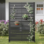 Casaphoria Metal Privacy Screen Outdoor, 72" H x 47" W Freestanding Decorative Privacy Screen for Patio Deck Balcony Garden with Stable Base, Black-Benjamin
