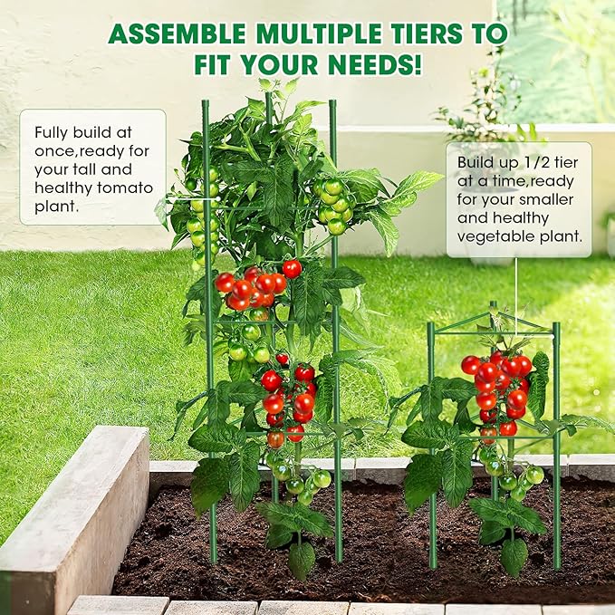 6 Pack Tomato Cages, 51.2in Tomato Plant Support Stakes Heavy-Duty, Garden Tomato Cages & Trellis for Climbing Vegetables, Tomatoes, Peppers, and Potted Plants(6)
