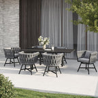 Grand patio 7-Piece Outdoor Dining Set for 6, Patio Dining Furniture Set for 6 Swivel Rope Wicker Chairs & 1 Expandable Rectangular Dining Table, Dark Gray