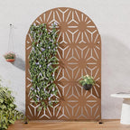 Casaphoria Metal Privacy Screen Outdoor, 72" H x 47" W Arched Freestanding Decorative Privacy Screen for Patio Deck Balcony Garden with Stable Base, Brown-Star