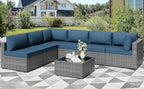 Shintenchi 7 Pieces Outdoor Patio Furniture Sets, Patio Sectional Sofa Couch, Silver Gray PE Wicker Furniture Modular Patio Conversation Sets Patio Sofa with Washable Cushions (Aegean Blue)