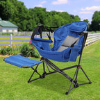 Ainfox Hammock Camping Chair with Footrest, Foldable Portable Rocking Chairs for Adults Outside Swinging Camp with Cup Holder Pillow for Outdoor Patio Poolside (Blue)