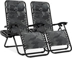 Best Choice Products Set of 2 Adjustable Steel Mesh Zero Gravity Lounge Chair Recliners w/Pillows and Cup Holder Trays - Camoflage