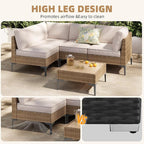 5-Piece Patio Furniture Set, Outdoor Wicker Sectional Sofa with Coffee Table, Anti-Slip & Thick All-Weather Cushions for Party, Garden, Backyard, Beige