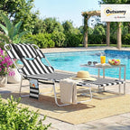 Outsunny Chaise Lounge Chair Outdoor with Face Arm Hole, 5-Position Reclining Face Down Tanning Chair with Carry Strap, Side Pocket, Portable Folding Bed Cot for Patio Beach Pool, Black Stripe