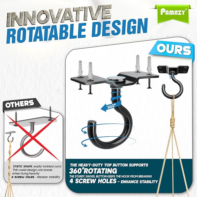 Outdoor Hanging Brackets, 4 Pack Black Steel Ceiling Hooks, 200 lb Rotatable