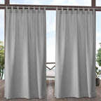 EXCLUSIVE HOME Cabana Solid Indoor/Outdoor Light Filtering Hook-and-Loop Tab Top Curtain Panel Pair, 54"x120", Winter White