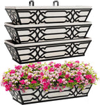 4 Pack 24 Inch Railing Boxes Planter for Outdoor Plants Adjustable Brackets for Porch Fence and Balcony Window Planter Box with Non-Woven Fabric Liner for Hanging Flower Baskets