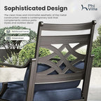 PHI VILLA 7 Pieces Outdoor Dining Set for 6, 54" Round Black Metal Table with Umbrella Hole & Wrought Iron Swivel Chairs, Large Outside Furniture with Blue Cushions & Pillows for Patio, Deck, Porch