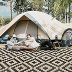 SAND MINE Waterproof Outdoor Rug 9x18 ft, Plastic Reversible Rug, Modern Area Rug, Large Floor Mat for Outdoors, RV, Patio, Backyard, Deck, Picnic, Beach, Camping, Black & Beige