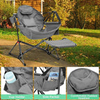Ainfox Hammock Camping Chair with Footrest, Foldable Portable Rocking Chairs for Adults Outside Swinging Camp with Cup Holder Pillow for Outdoor Patio Poolside (Dark Grey)
