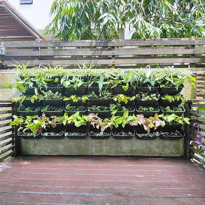 Maxona Black Color Vertical Garden Planter - 8 Pack, 13 inch Wall Mounted Planter for Patio Outdoor Decor, Home Plastic Pot Balcony Plant Vegetable Fruit Herb Hanging Pocket Holder Flowerpot