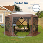 13x13FT 6-Sided Pop Up Gazebo Tent，One-Push Setup Canopy Tent with Removable Canopy Top & Wind Cloths, Outdoor shelter for Camping, Backyard Parties, Outdoor Events - Beige & Khaki