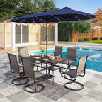 PHI VILLA 13ft Patio Umbrella with Solar-Powered 120 PCS LED Color-Changing Lights, Triple-Head Large Rectangle Umbrella Outdoor Patio for Table with Crank Lift,Navy Blue(No Base)