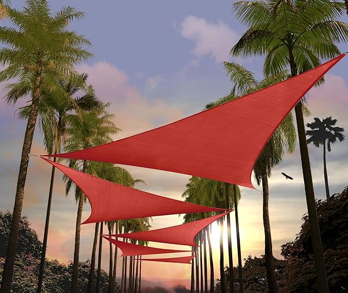 Amgo 16' x 16' x 16' Red Triangle Sun Shade Sail Outdoor Canopy Awning UPF50+ AGTAPRT12, 95% UV Blockage, Water & Air Permeable, Commercial Standard Heavy Duty (We Make Custom Size)