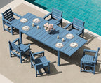SERWALL 7-Piece Patio Dining Sets, 60" - 83" Expandable Outdoor Dining Table and 6 HDPE Chairs, All Weather HDPE Outdoor Furniture Set for Backyard, Garden, Blue