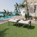 HOMREST Metal Outdoor Ottoman, 2-Piece Aluminum Footstool w/Removable Cushion, Multipurpose Footrest Stool Additional Seating, Set of 2 Outdoor Ottomans for Patio Deck (Beige)