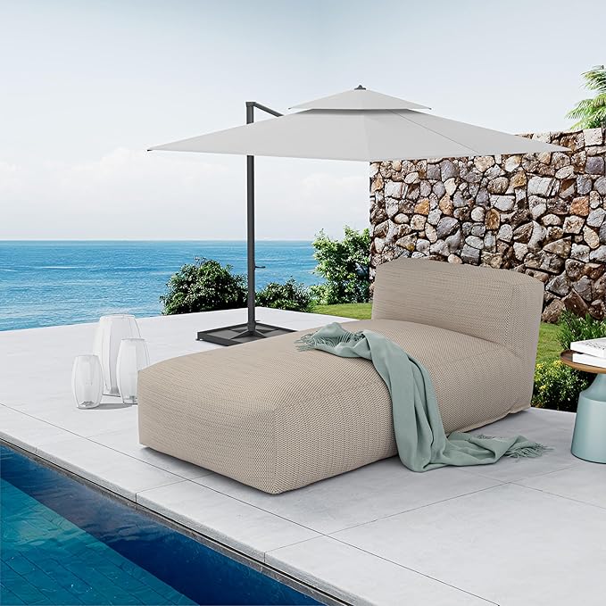 Outdoor Bean Bag Lounger Chair, Big Comfy Outdoor Daybed for Sunbathing and Tanning - Water-Resistant Patio Chaise and Pool Sun Lounger Furniture for Beach Deck (Spice Tan)