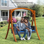 VINGLI Heavy Duty 800 LBS Wicker Hanging Porch Swing with Cushions & Chains, 4FT Outdoor Rattan Swing Bench for Garden, Yard, Lawn (Black+Blue)