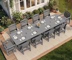 SERWALL Patio Dining Sets for 10 Person, HDPE Dining Set with 2 Tables, 8 Armless Chairs and 2 Armed Dining Chairs, Gray