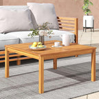 Tangkula Patio Wood Coffee Table, Solid Acacia Wood 35.5 Inches Side Table with Slatted Tabletop, Outdoor Square Table for Backyard, Porch, Balcony