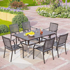 PHI VILLA Outdoor Dining Table for 6, 60" Long Rectangular Metal Wrought Iron Table with Umbrella Hole, All-Weather Large Furniture for Patio, Backyard, Porch
